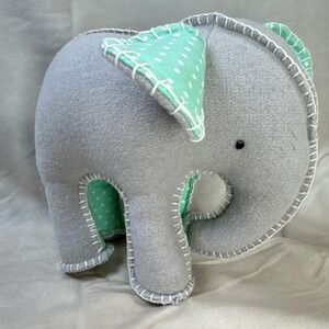 THE LAND OF NOD Elephant Gray Mint Dot Nursery Decor Wool Felt‎ Rattle Baby Toy